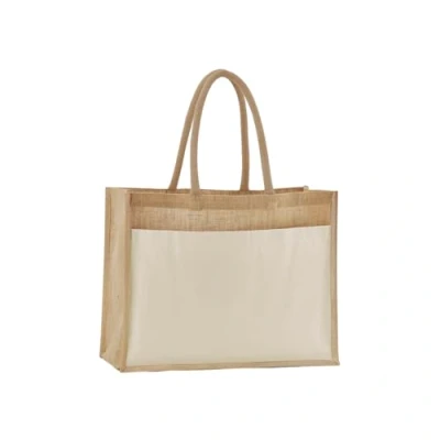 Image of Westford Mill Cotton Pocket Natural Starched Jute Tote bag for men &amp; women Shopper bag, travel gym