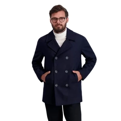 Image of Nautica Men&#039;s Classic Double Breasted Peacoat Pea Coat, Dark Navy, XL