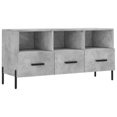 Image of vidaXL Modern TV Cabinet Engineered Wood Media Unit with Iron Legs Concrete Grey 3 Drawers and Compartments For Storage Living Room or Bedroom