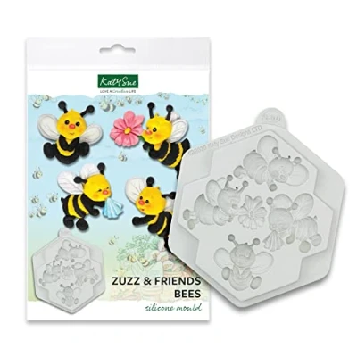 Image of Katy Sue Designs CE0110 Zuzz &amp; Friends Bees Silicone Mould for Cake Decorating, Crafts, Cupcakes, Sugarcraft, Candies, Cards and Clay, Food Safe Approved, Made in The UK