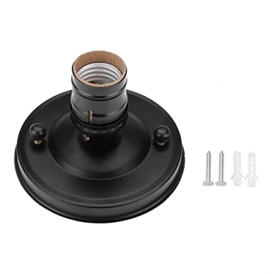 Image of Jenngaoo E26/E27 Vintage Ceiling Light Holder, Lighting Sconces Fixture Base Holder Pendant Bulb Industrial Lamp Screw Socket for Home Office Restaurant Decor(Black)