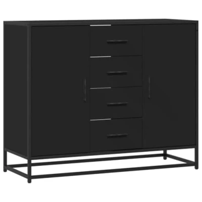 Image of vidaXL Sideboard Storage Cabinet Black Engineered Wood &amp; Metal Frame 4 Door Drawer Dining Room/Living Room/Bedroom