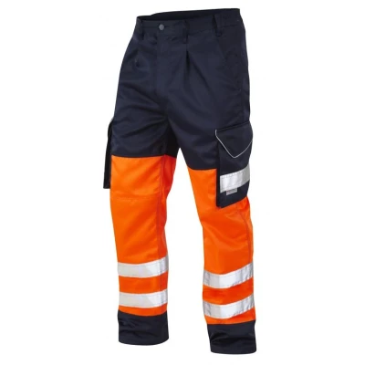 Image of Leo Workwear CT01 Bideford Men Hi Vis Cargo Trousers Dual Tone#48 Tall Orange/Navy