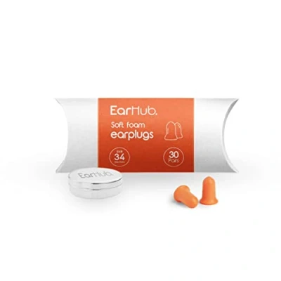 Image of EarHub Premium Soft Foam Orange Earplugs 30 Pairs. Hearing Protection 34dB. Ear Plugs Best Used for Sleep. Also Travel, Work, Study &amp; Concerts