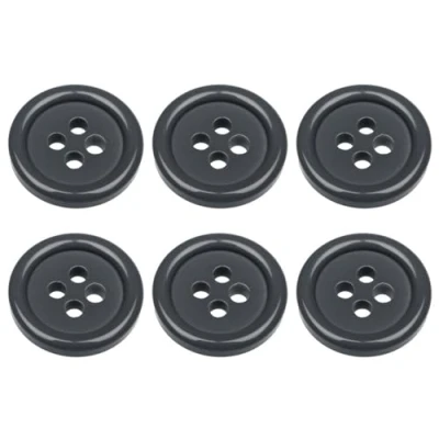Image of Pack of 6 Grey Sew on 15mm Round Buttons Flat 4 Holes 24L 24 Ligne