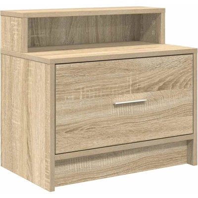 Image of vidaXL Sonoma Oak Bedside Table/Nightstand Elegant Engineered Wood Finish 51x31x47 cm