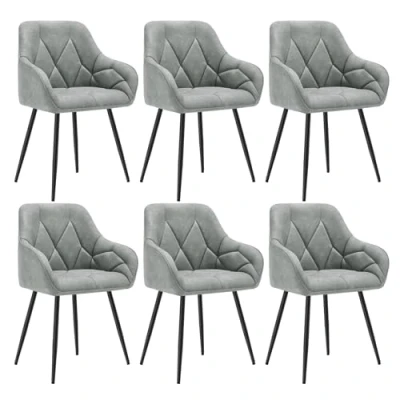 Image of WOLTU Set of 6 Dining Chairs Kitchen Upholstered Living Room with Backrest, Armrests, Metal Legs, Ergonomic for Lounge, Office, Dressing Table Chairs, Faux Leather, Grey