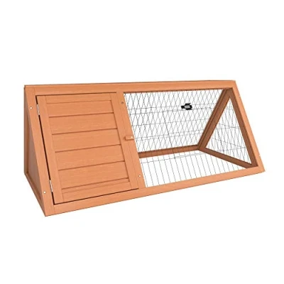 Image of Pet Vida Wooden Rabbit Hutch Triangle, Bunny Guinea Pig Cage Animal House Enclosure Outdoor Run