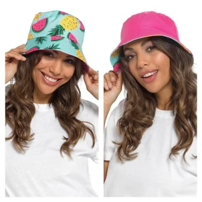 Image of Undercover Ladies Reversible Bucket Hat GL1098 Aqua Fruit S/M