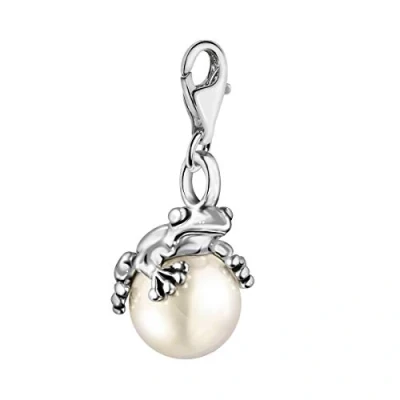 Image of Quiges 3D Frog On Pearl Fairytale Prince Large Clip Lobster Clasp Charm Pendant Silver Plated for Necklace Women