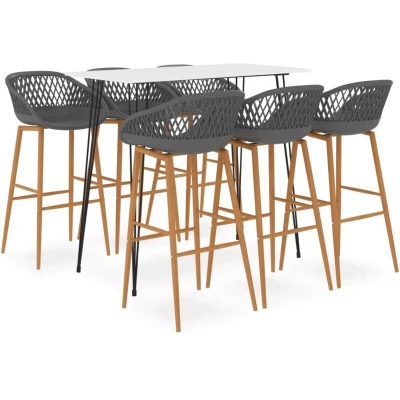 Image of 7 Piece Bar Set White and Grey Vidaxl
