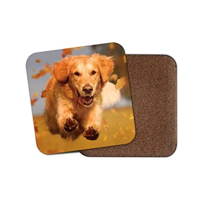 Image of 1 x Playful Golden Retriever Coaster Dog Puppy Autumn Labrador #14633