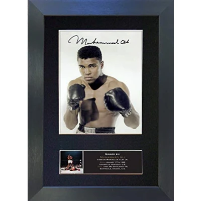 Image of MUHAMMAD ALI No2 Signed Autograph Mounted Photo Reproduction PRINT A4 Rare Perfect Birthday (297 x 210mm) #746 (Black Frame)