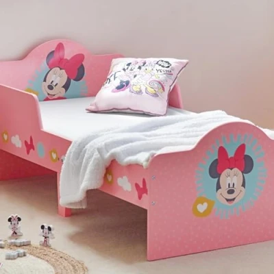 Image of Disney Classic Minnie Mouse Toddler Bed: Sturdy Engineered Wood Construction, Guarded Sides, Wooden Slats, Fits 140cm x 70cm Mattress (Mattress not included)