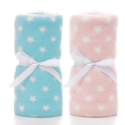 Image of LeerKing Baby Blankets Soft Fleece 2 Pack Receiving Blanket for Boys and Girls Infant Toddler Flannel Newborn Swaddle Throw 30&quot;x 40&quot; Blue + Pink