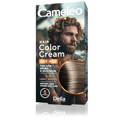 Image of Cameleo Men Permanent Hair Dye Light Brown Colour for Beard &amp; Moustache Natural Effect in 5 Minutes Cover Grey Ammonia FREE 30ml