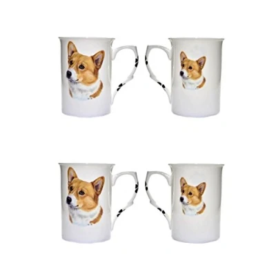 Image of (BB24) Bone China Set of 4 Corgi Dog Mugs Presentation Gift Boxed