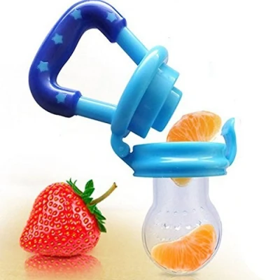 Image of Baby Dummy Pacifier Fresh Food/Fruit Feeder Feeding Nipple Weaning Teething Teat Teether Soother (M, Blue)