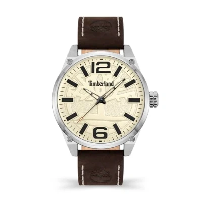 Image of Timberland Mens Ripley Z Brown &amp; Cream Leather Strap 3ATM Watch