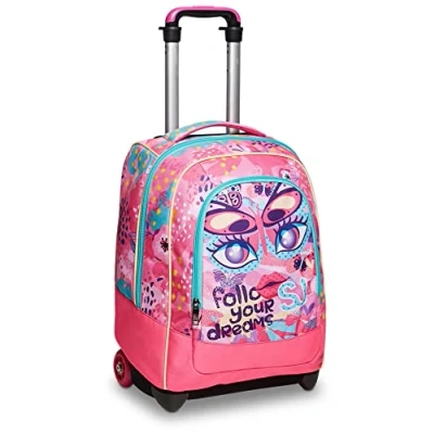 Image of SJ GANG Rolling backpack, Wheeled Book Bag, 2 in 1, Backpack + Trolley, For Teen, Girls&amp;Boys, School, Sport, Free Time, Laptop Sleeve, Italian Design, multicolor with Butterflies!