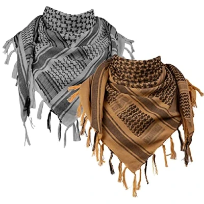 Image of FREE SOLDIER Scarf Military Shemagh Tactical Desert Keffiyeh Head Neck Arab Wrap with Tassel 43x43 inches(2 Pack of Grey&amp;Brown)