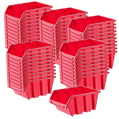 Image of KADAX Storage Bins 115 x 80 mm, Plastic Organiser for Workshop and Garage, Boxes Screws Nails, Stacking (Red, Set of 50)