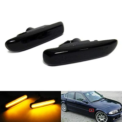 Image of RZG 2x Black Smoked Lens Side Indicator Amber LED Marker Repeater Light For 1998 02 3 Series E46 Saloon Coupe pre LCI 2001 04 Compact