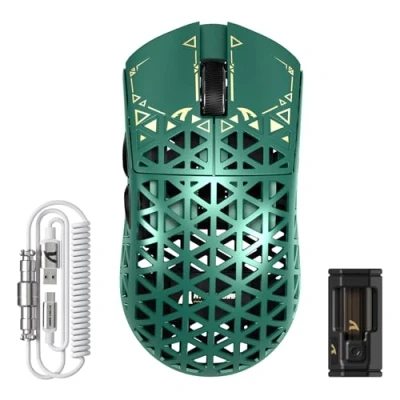 Image of ATTACK SHARK R5 Ultra Carbon Fiber 8000Hz Wireless Gaming Mouse, 39g SUPERLIGHT, 42000DPI, PAW3950MAX Sensor, Nordic 52840 Chip, Bluetooth/2.4G/USB C Wired Mice with Coiled Cable, for PC/Mac, Green