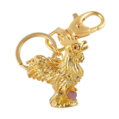 Image of Fengshui Rooster with a Fan Amulet Keychain Charm or Hang W Free Mxsabrina Red String Bracelet Sku:W1120