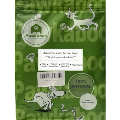 Image of Pawkaboo® Natural Dog Treat Rabbit ears with Fur for dogs wormer Chew Hairy Hypoallergenic (250g)