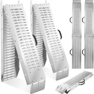Image of tectake® 2 Folding Loading Ramps, Galvanised Steel, Slip Resistant, Mobility Scooters, Wheelchairs, Motorbikes, Van &amp; Car Ramp, High Load Capacity, Easy Storage Transport with Carry Handles 186cm