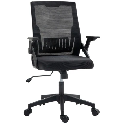 Image of Vinsetto Mesh Office Chair, Desk Chair with Lumbar Support, Flip up Armrest, Swivel Wheels, Adjustable Height, Black