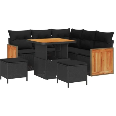 Image of vidaXL 8 Piece Garden Sofa Set with Cushions Black Poly Rattan