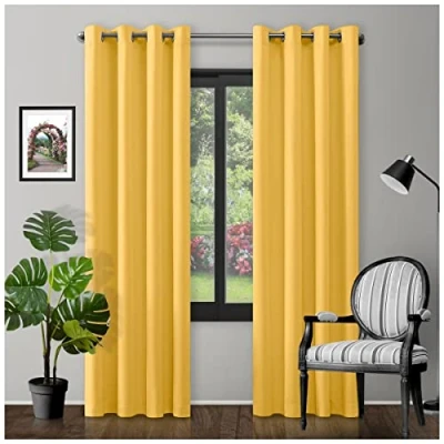 Image of GC GAVENO CAVAILIA Thermal Insulated Blackout Ring Top Eyelet Curtains Premium Energy Efficient Drapes Light Blocking &amp; Room Darkening For Bedroom Living Ochre 66X72 Inch