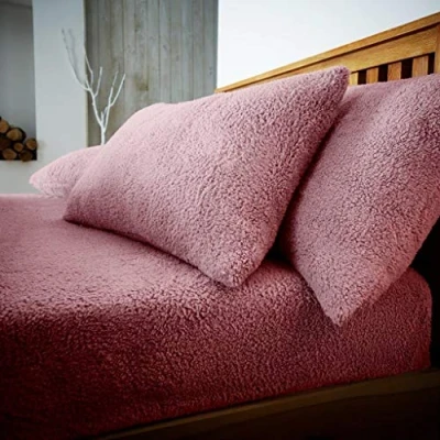 Image of GC GAVENO CAVAILIA 2 Pack Teddy Fleece Pillow Cases 100% Polyester Thermal Warm &amp; Cozy Pair of Soft Fluffy Plain Pink