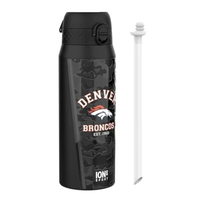 Image of Ion8 NFL Broncos Sports Thermal water Bottle with Removable Straw, 750ml/24oz, Leak proof Vacuum Insulated Drinking Bottle, Easy to Open, Secure Lock, Dishwasher Safe, Flip Cover, Metal