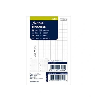 Image of Filofax Organizer Refill, Mini Size, Finances White Paper, 4.125&quot; x 2.625&quot;, 20 Sheets (B510618)