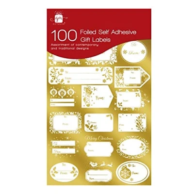 Image of 100 Foiled Self Adhesive Labels Festive Name Foil Gift Tags Presents Wrapping Christmas Stickers (100 (Gold))