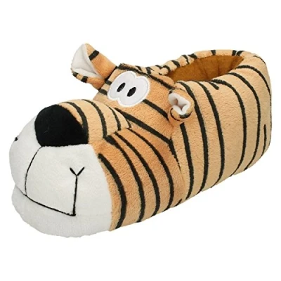 Image of Unisex Junior Flat Novelty Tiger Slippers X2074 Tan Textile Fabric UK Size 10 11 EU 28 29 US 12