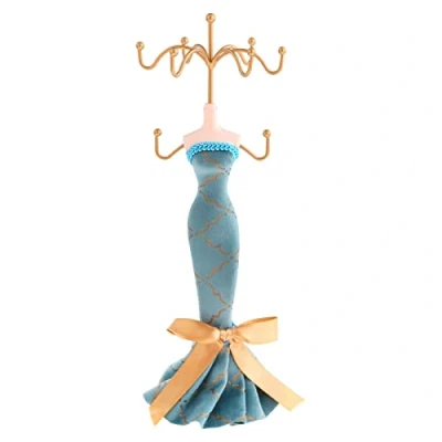 Image of Bonarty Elegant Lady Model Earring Display Rack Mannequin Princess Dress Necklace Jewelry Stand Holder for Women Girls, Blue