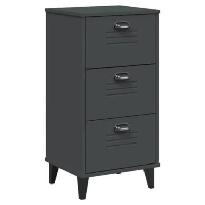 Image of vidaXL Bedside Cabinet VIKEN Anthracite Grey Pine Wood Nightstand with Drawer and Compartment, Easy Clean Solid Table for Bedroom/Living