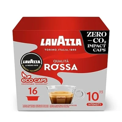 Image of Lavazza, A Modo Mio Qualità Rossa, 96 Coffee Capsules, with Chocolate and Dried Fruit Notes, Arabica Robusta, Intensity 10/13, Medium Roasting, Compostable, 6 Packs of 16 Compostable Pods