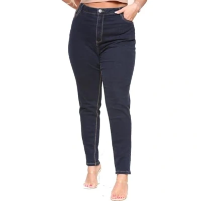 Image of Womens Skinny Stretch Jeans Ladies Plus Size Curvy Style High Waist Denim Pants UK 16 28 (26, Dark Blue)