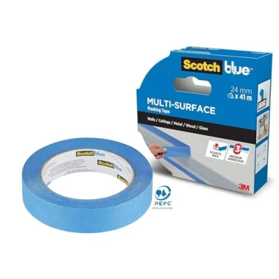 Image of ScotchBlue Multi Surface Premium Masking Tape, 24mm x 41m, 1 Roll/Pack Scotch Adhesive Blue Painters For Painting and Decorating, Indoor &amp; Outdoor, Sticks Well, 70% PEFC