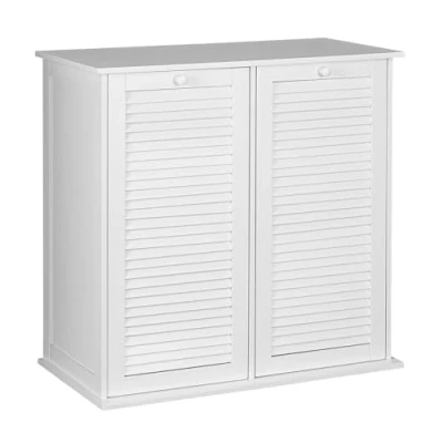 Image of Household Essentials Tilt Out Laundry Sorter Cabinet with Shutter Front, White, White Wood