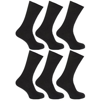 Image of 6 Pairs Mens Big Foot XL 100% Cotton Ribbed Socks Size 11 14 (Black)