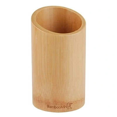 Image of BambooMN Bamboo Kitchen Utensil Holder for Countertop, Crock Cooking Utensils 7&quot; x 4&quot; Carbonized Brown 1 Piece