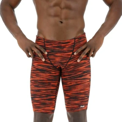 Image of TYR Men&#039;s Durafast Elite Athletic Jammer Swimsuit Swim Trunks, Black/Orange, 38