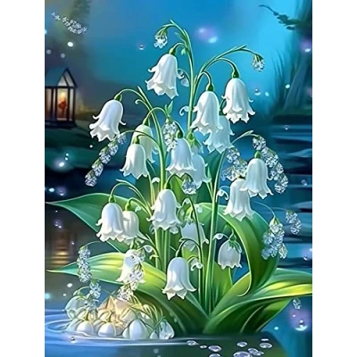 Image of Yeerum 5D Diamond Painting by Numbers Kits for Adults Flower Round Full Drill, DIY Art Landscape Beginner Embroidery Cross Stitch Arts Crafts Home Decoration 30x40cm