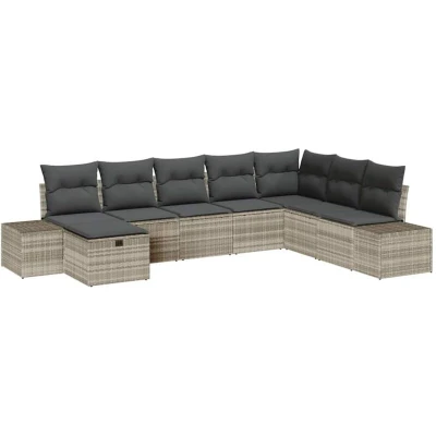 Image of vidaXL 8 Piece Garden Sofa Set with Cushions Light Grey Poly Rattan